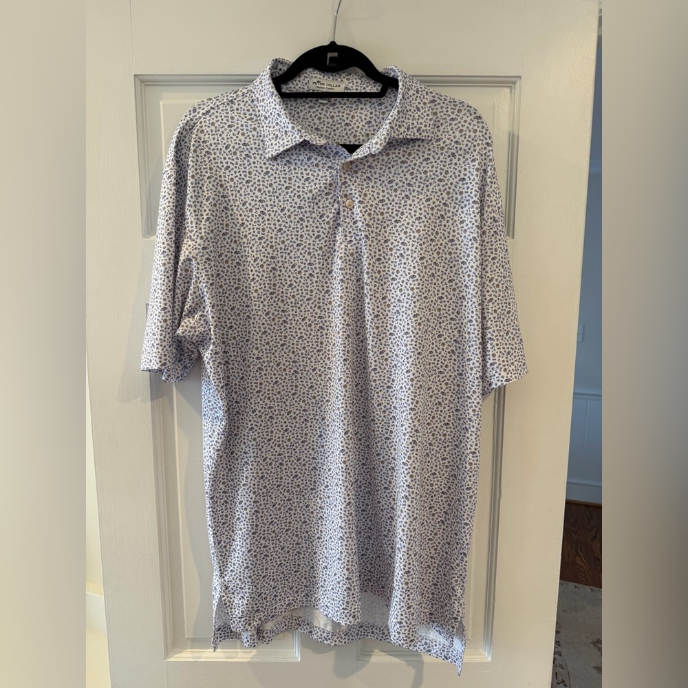 Peter Millar White and Blue Pattern Polo Shirt
